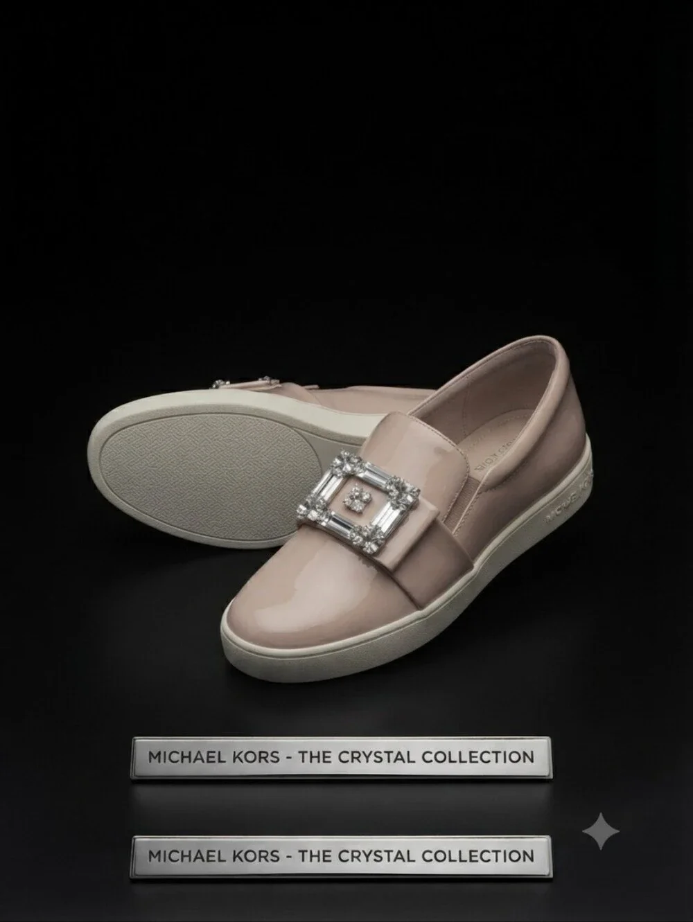 Michael Kors Nude Patent Slip-On Sneakers with Crystal Buckle